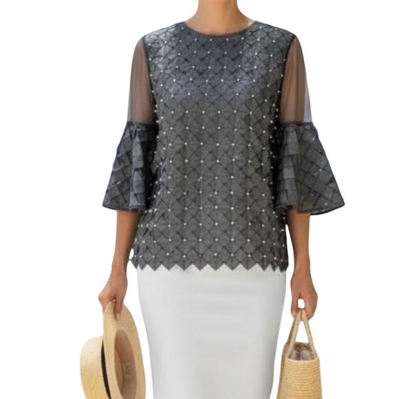 # A021 WHY DRESS  BLACK , Hi-LO ROMANTIC  3D Diamond satin patches, pearls - Picture 3 of 15